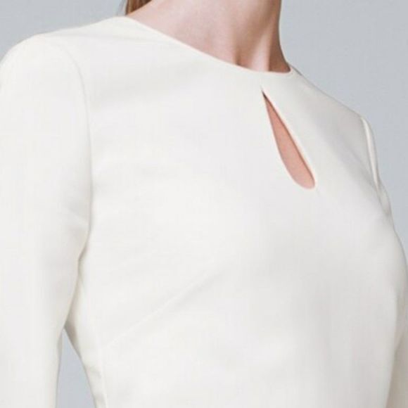 NEW WHBM PETAL-SLEEVE SHIFT DRESS IVORY KEYHOLE LINED WOMENS SIZE 10 $175 - Picture 4 of 9